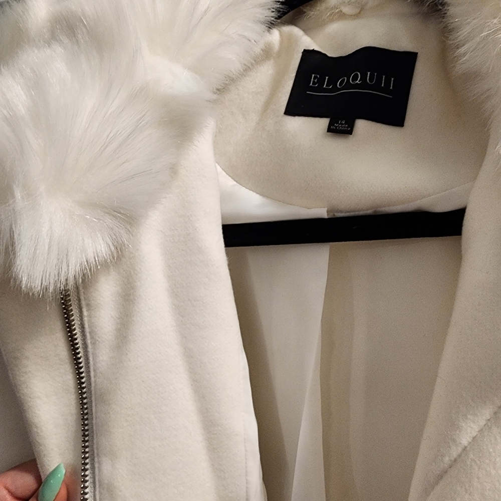 ELOQUII White Faux Fur Collar Long Coat Women’s Size 14 NWT - Picture 11 of 16